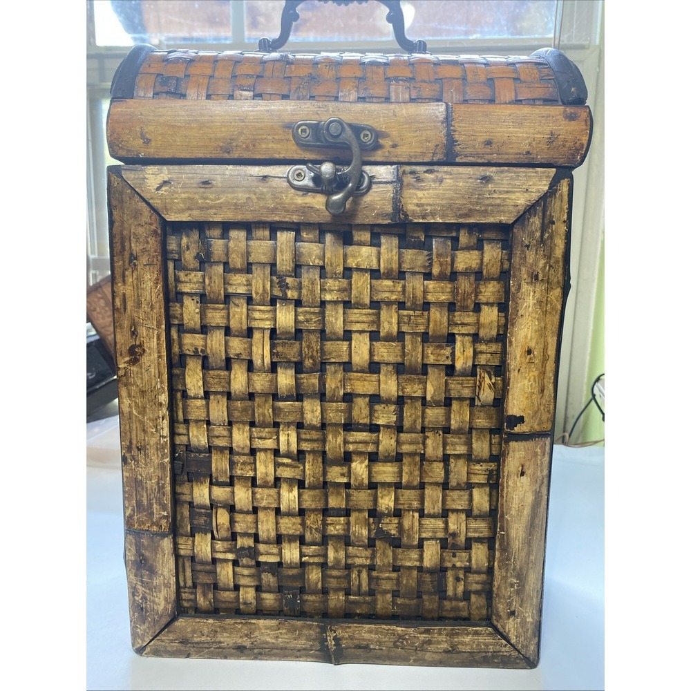 Vintage‎ Three Hands Corp Wood Bamboo Wine Carry Case Double Bottle Holder Gift